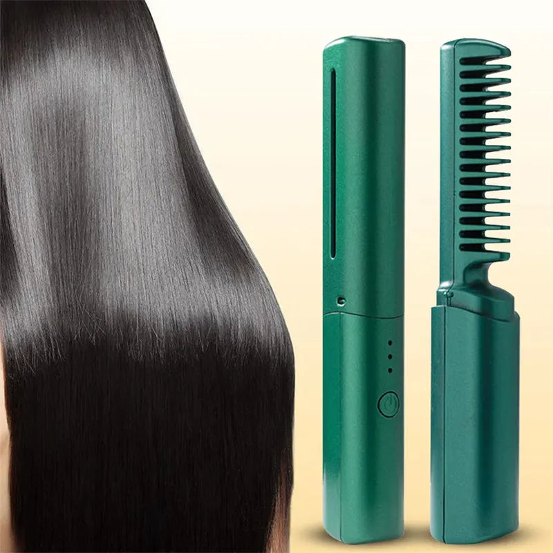 Professional Wireless Hair Straightener Curler Comb Fast Heating Negative Ion Straightening Curling Brush Hair Styling Tools